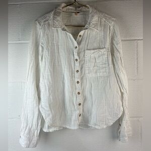 Pilcro Cotton Gauze White Button Down Shirt, Medium